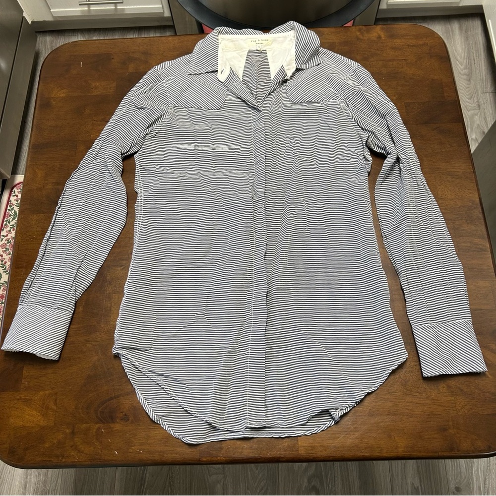 Rag & Bone Redwood Cotton-Blend Shirt Striped Button Down Cotton Silk Size S
